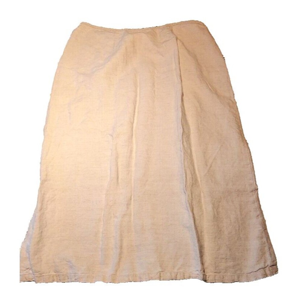 Lands End Skirt Womens 18 Linen A-Line Neutral Beige Rear Zip Coastal Beach